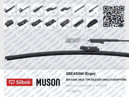 SILBAK SBE450M Silecek Supurgesi (Muz Tipi) 450mm Coklu Aparatli